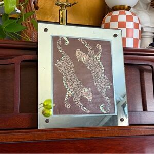 Burgundy Leopard Cheetah Vintage Antique Mirrored Frame Free Standing Canvas Art